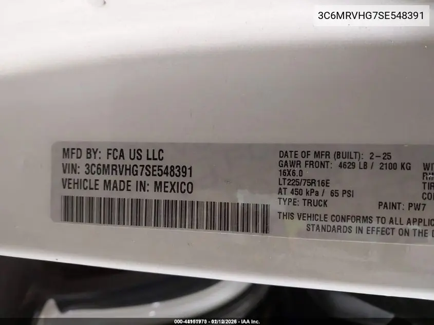 3C6MRVHG7SE548391 2025 Ram Promaster 3500 Tradesman High Roof 159 Wb W/Pass Seat