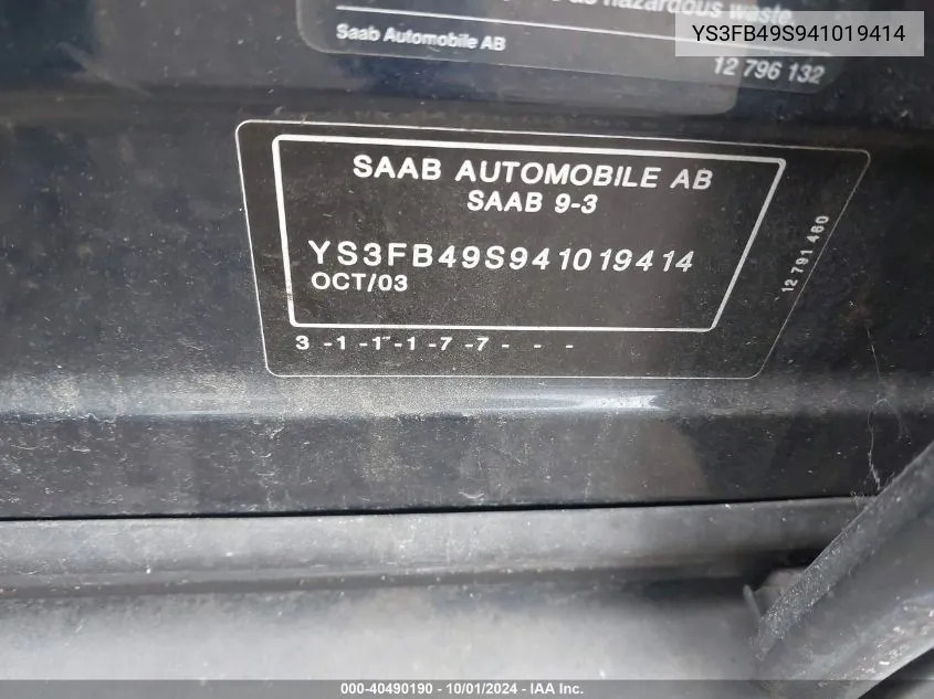 YS3FB49S941019414 2004 Saab 9-3 Linear