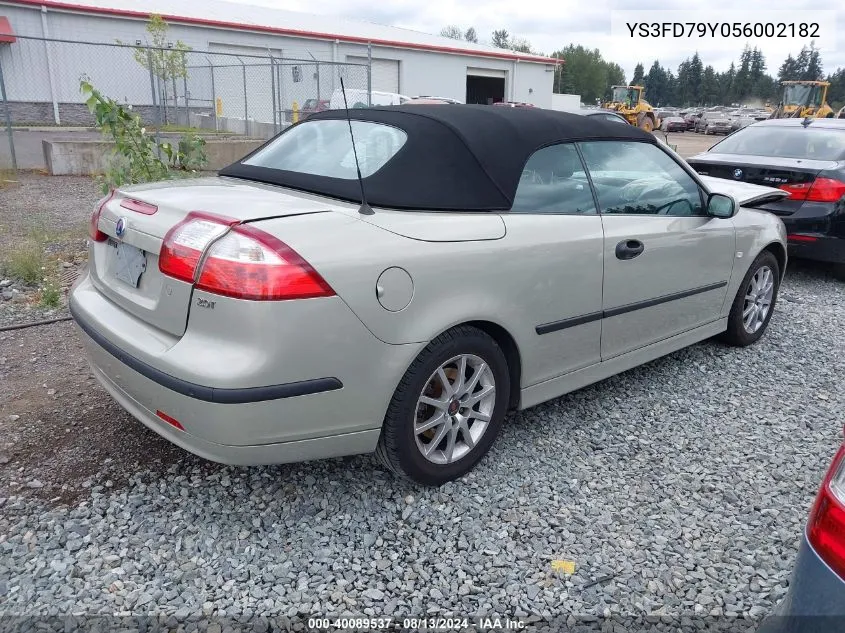 2005 Saab 9-3 Arc VIN: YS3FD79Y056002182 Lot: 40089537