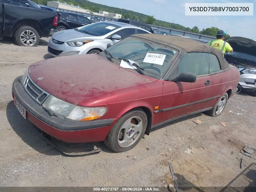 1997 Saab 900 S VIN: YS3DD75B8V7003700 Lot: 40273767