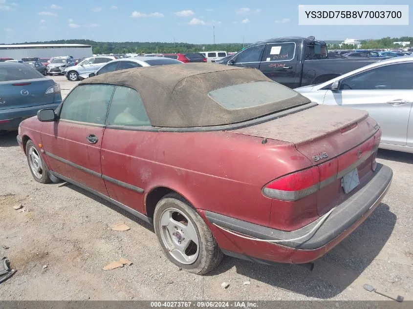 1997 Saab 900 S VIN: YS3DD75B8V7003700 Lot: 40273767