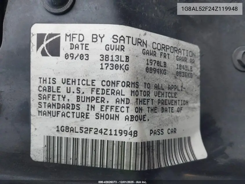 1G8AL52F24Z119948 2004 Saturn Ion 3
