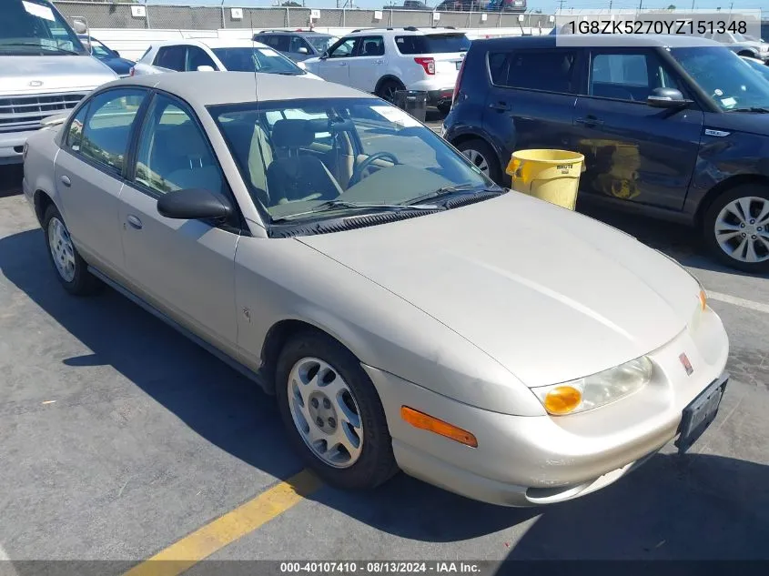 2000 Saturn Sl2 VIN: 1G8ZK5270YZ151348 Lot: 40107410