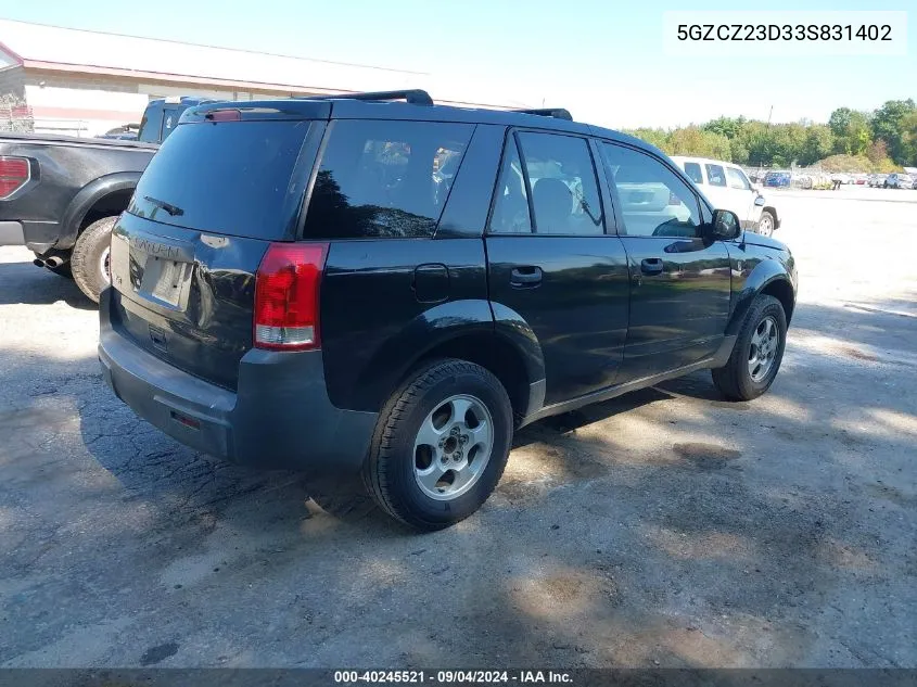 2003 Saturn Vue 4 Cyl VIN: 5GZCZ23D33S831402 Lot: 40245521