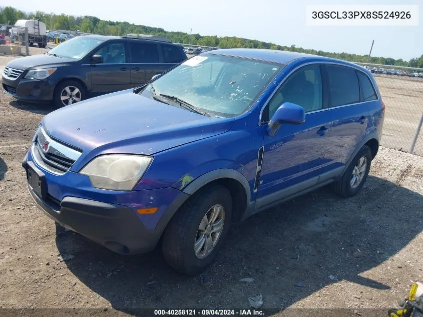 2008 Saturn Vue 4-Cyl Xe VIN: 3GSCL33PX8S524926 Lot: 40258121