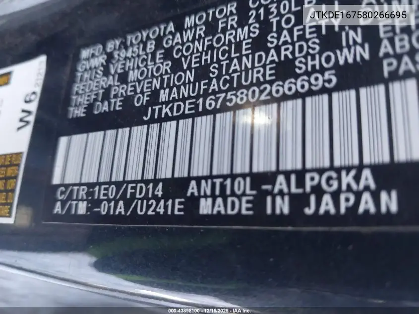 JTKDE167580266695 2008 Scion Tc