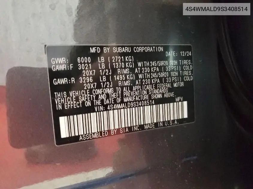 4S4WMALD9S3408514 2025 Subaru Ascent Limited 8-Passenger
