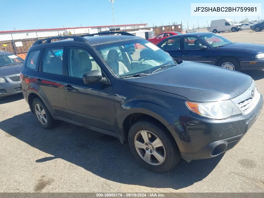 2011 Subaru Forester 2.5X VIN: JF2SHABC2BH759981 Lot: 39985176