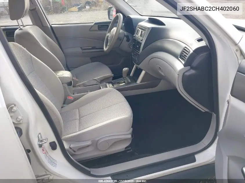 JF2SHABC2CH402060 2012 Subaru Forester 2.5X