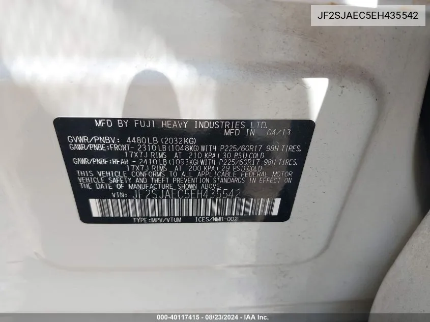 JF2SJAEC5EH435542 2014 Subaru Forester 2.5I Premium