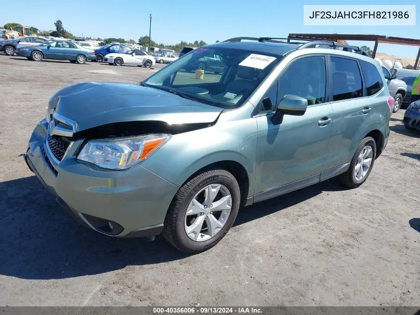 2015 Subaru Forester 2.5I Limited VIN: JF2SJAHC3FH821986 Lot: 40356006