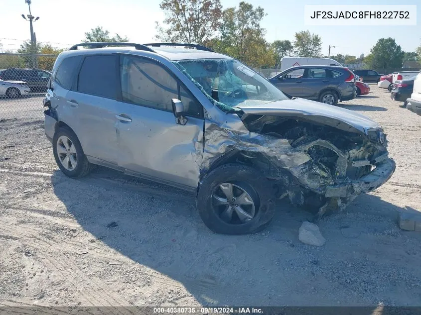 2015 Subaru Forester 2.5I Premium VIN: JF2SJADC8FH822752 Lot: 40380735