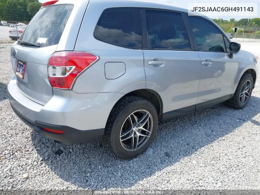 2016 Subaru Forester 2.5I VIN: JF2SJAAC6GH491143 Lot: 40074100