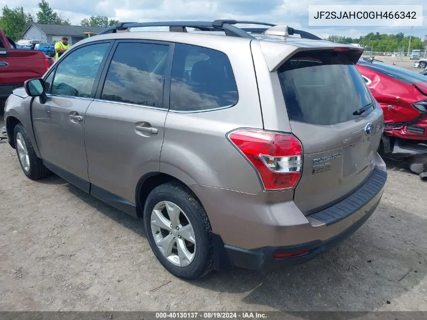 2016 Subaru Forester 2.5I Limited VIN: JF2SJAHC0GH466342 Lot: 40130137