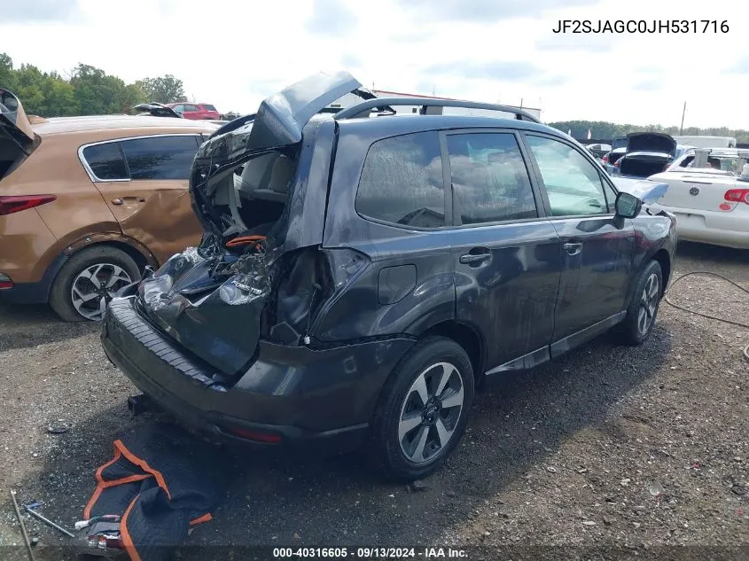 2018 Subaru Forester 2.5I Premium VIN: JF2SJAGC0JH531716 Lot: 40316605