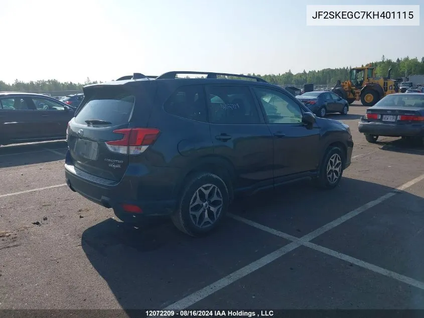 2019 Subaru Forester VIN: JF2SKEGC7KH401115 Lot: 12072209