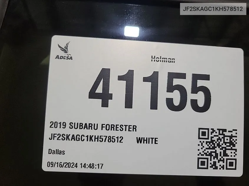 2019 Subaru Forester Premium VIN: JF2SKAGC1KH578512 Lot: 40414673