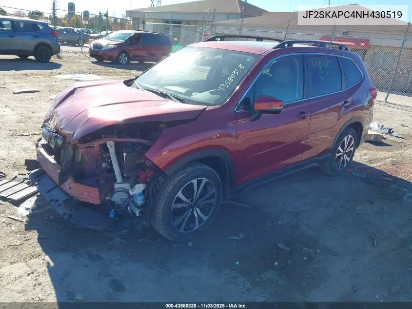 JF2SKAPC4NH430519 2022 Subaru Forester Limited