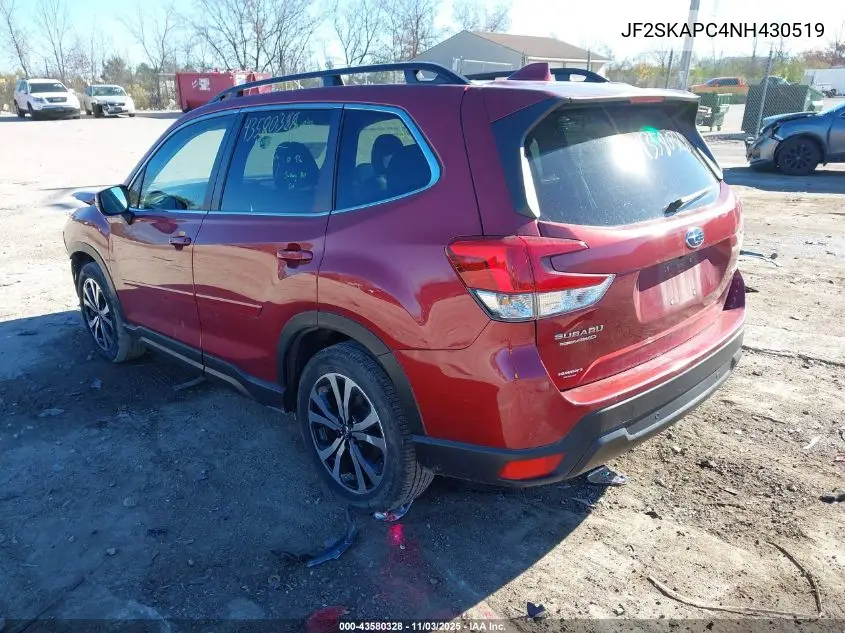 JF2SKAPC4NH430519 2022 Subaru Forester Limited