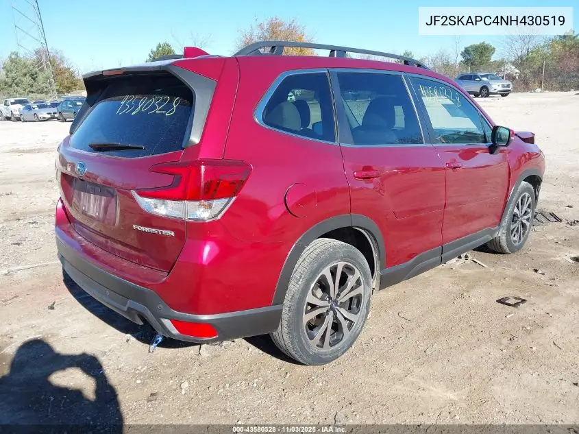 JF2SKAPC4NH430519 2022 Subaru Forester Limited