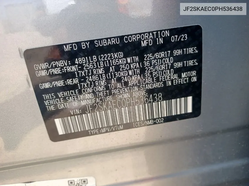 JF2SKAEC0PH536438 2023 Subaru Forester Premium