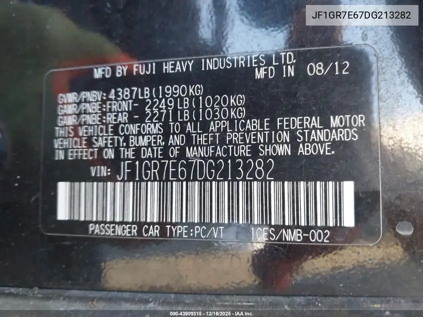 JF1GR7E67DG213282 2013 Subaru Impreza Wrx