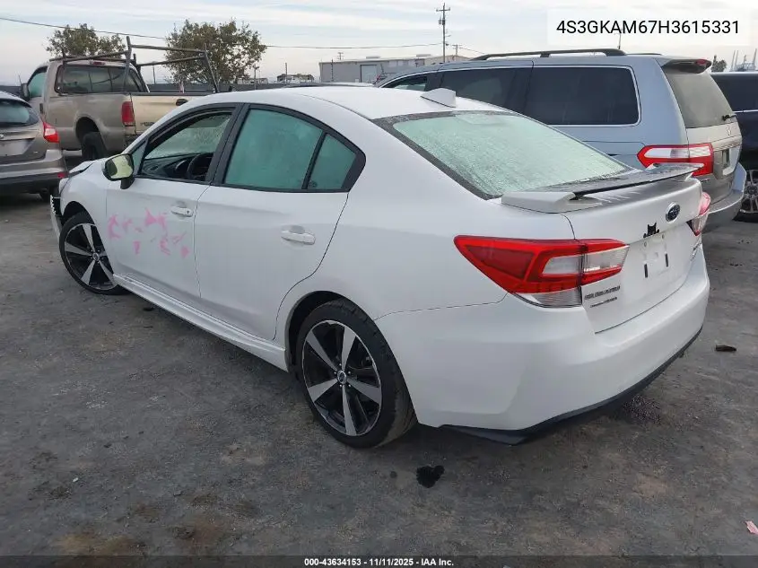 4S3GKAM67H3615331 2017 Subaru Impreza 2.0I Sport
