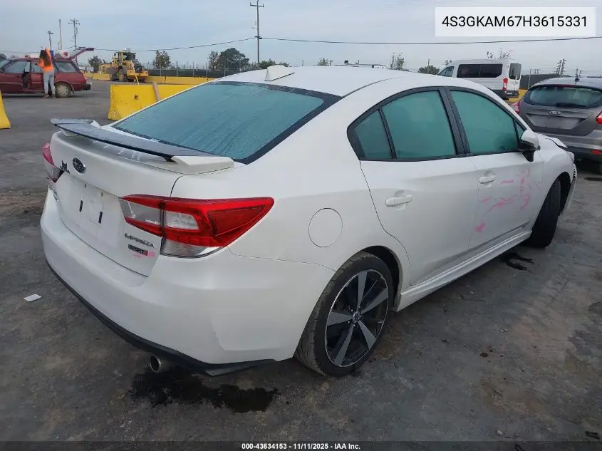 4S3GKAM67H3615331 2017 Subaru Impreza 2.0I Sport