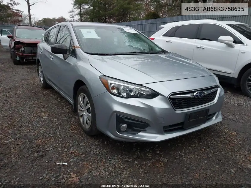 4S3GTAB68K3758635 2019 Subaru Impreza 2.0I