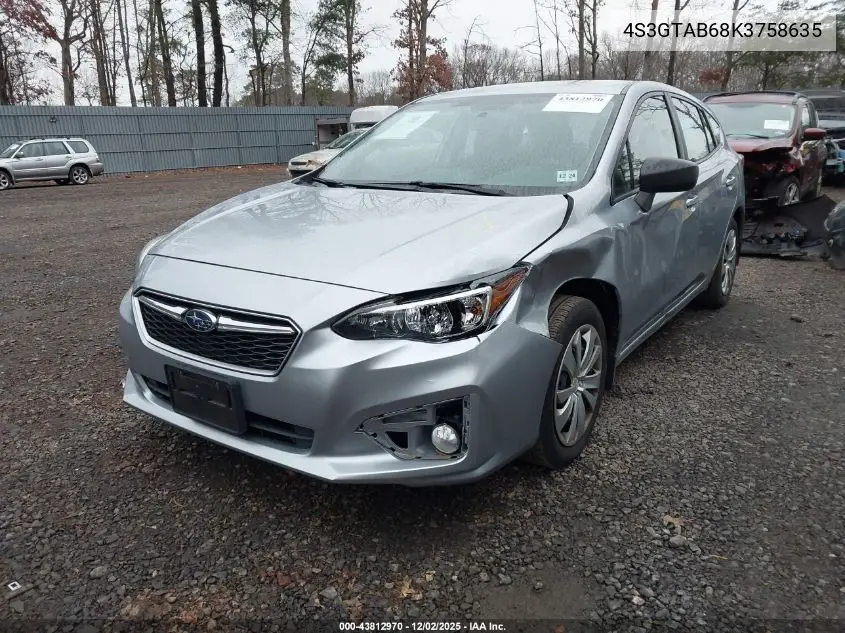 4S3GTAB68K3758635 2019 Subaru Impreza 2.0I