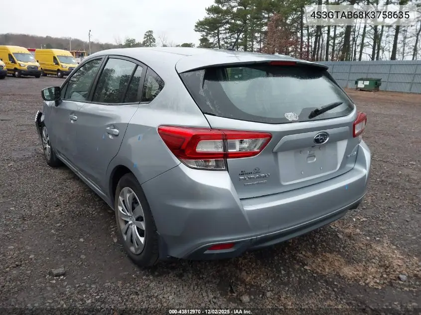 4S3GTAB68K3758635 2019 Subaru Impreza 2.0I