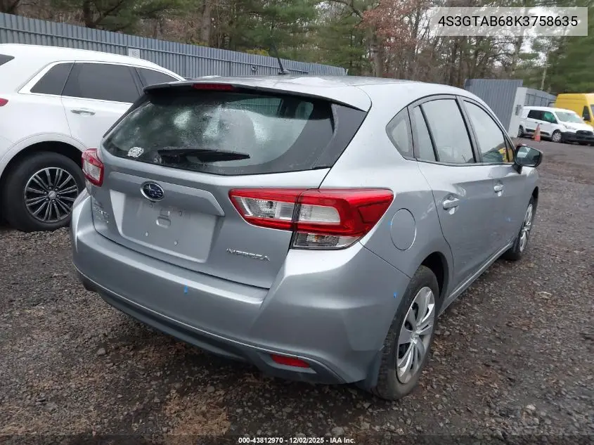 4S3GTAB68K3758635 2019 Subaru Impreza 2.0I