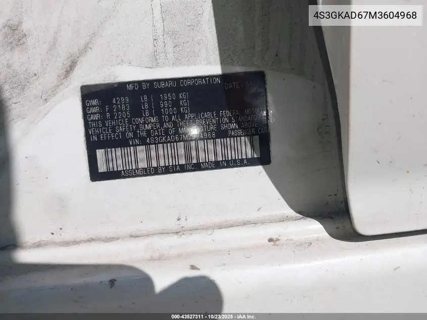 4S3GKAD67M3604968 2021 Subaru Impreza Premium