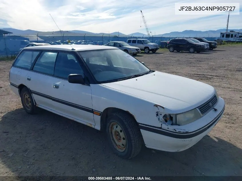 1992 Subaru Legacy L/Hx/Px/Rx VIN: JF2BJ63C4NP905727 Lot: 39583485