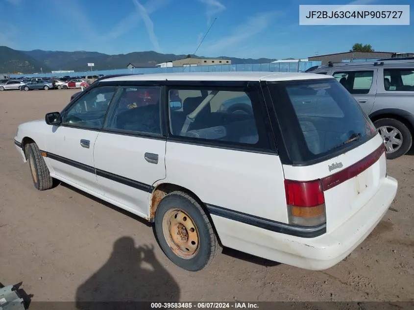 1992 Subaru Legacy L/Hx/Px/Rx VIN: JF2BJ63C4NP905727 Lot: 39583485