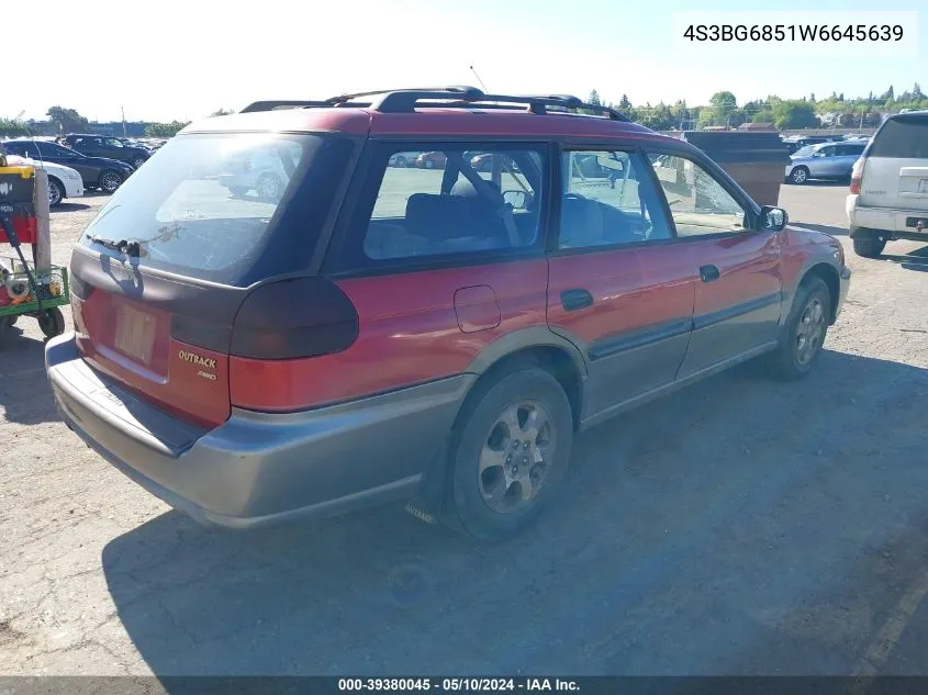 1998 Subaru Legacy Outback/Outback Limited/Outback Sport VIN: 4S3BG6851W6645639 Lot: 39380045