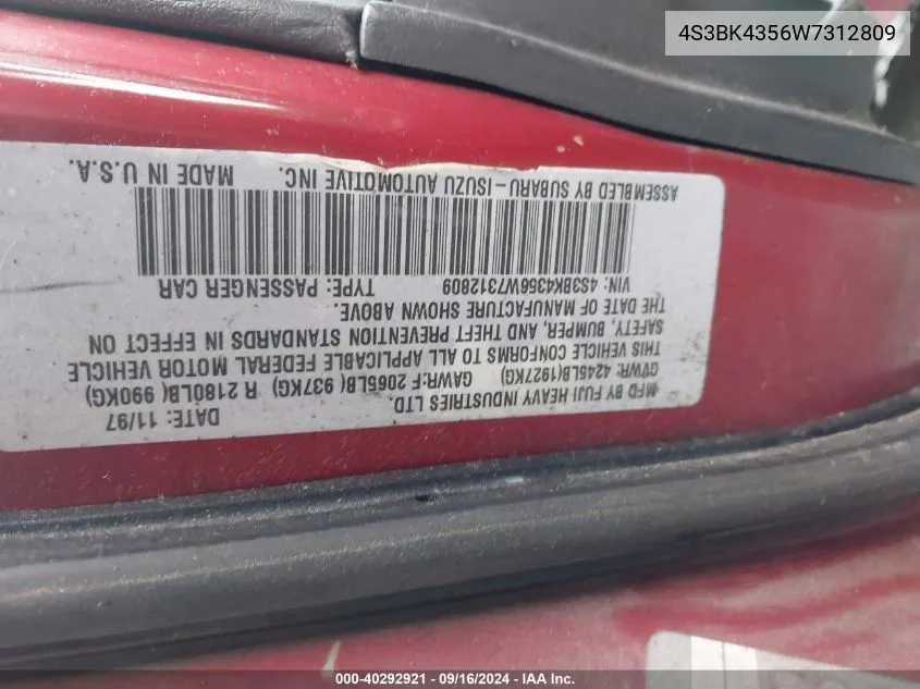 4S3BK4356W7312809 1998 Subaru Legacy L/Right Hand Postal Drive