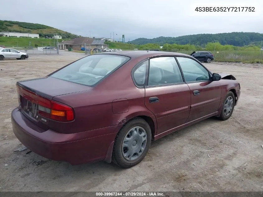 2000 Subaru Legacy L VIN: 4S3BE6352Y7217752 Lot: 39967244