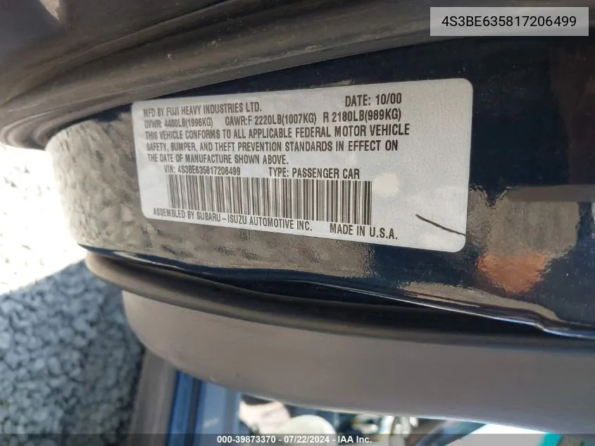 4S3BE635817206499 2001 Subaru Legacy L