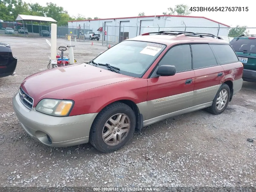 2002 Subaru Legacy Outback VIN: 4S3BH665427637815 Lot: 39920131