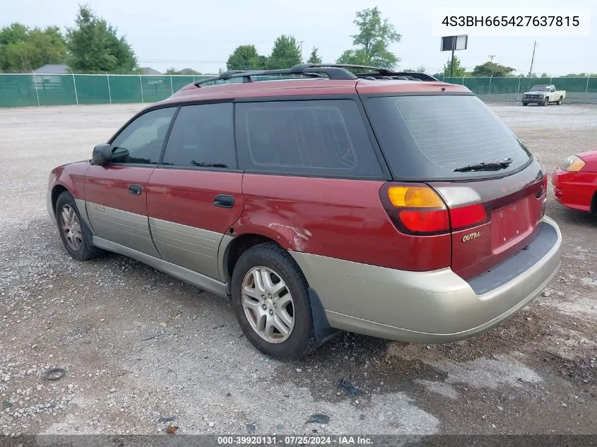 2002 Subaru Legacy Outback VIN: 4S3BH665427637815 Lot: 39920131