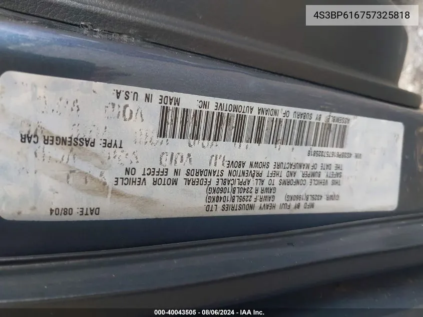 4S3BP616757325818 2005 Subaru Legacy 2.5I