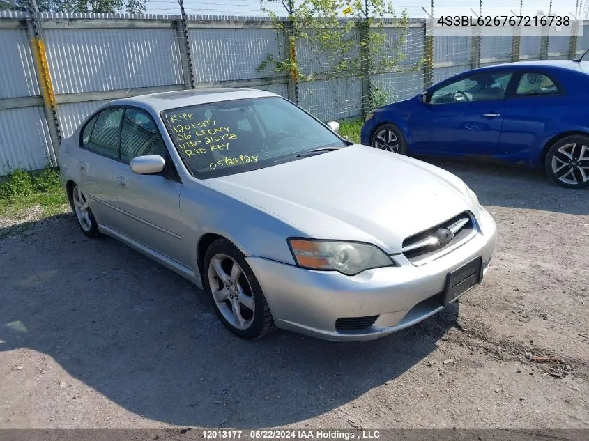 2006 Subaru Legacy 2.5I VIN: 4S3BL626767216738 Lot: 12013177