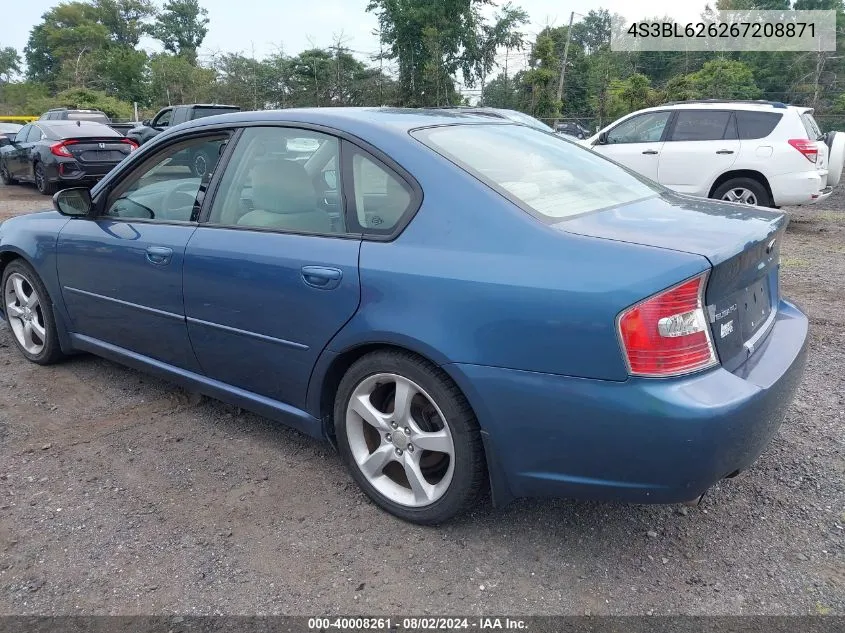 2006 Subaru Legacy 2.5I/2.5I Limited VIN: 4S3BL626267208871 Lot: 40008261