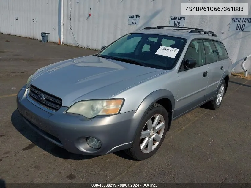 2006 Subaru Legacy Outback 2.5I VIN: 4S4BP61C667361888 Lot: 40038219