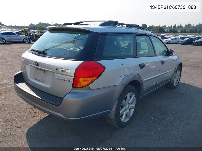 2006 Subaru Legacy Outback 2.5I VIN: 4S4BP61C667361888 Lot: 40038219