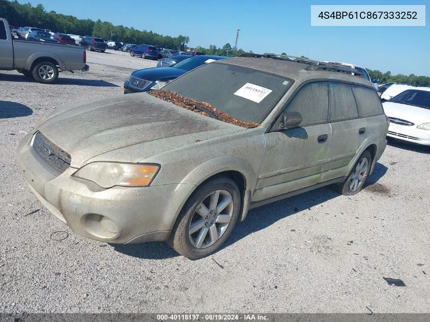 2006 Subaru Outback 2.5I VIN: 4S4BP61C867333252 Lot: 40118197