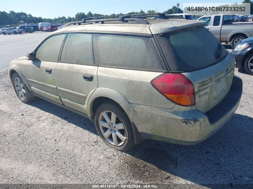 2006 Subaru Outback 2.5I VIN: 4S4BP61C867333252 Lot: 40118197