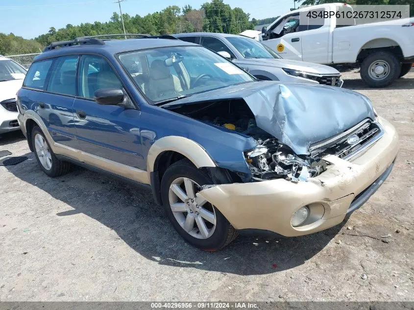 2006 Subaru Legacy Outback 2.5I VIN: 4S4BP61C267312574 Lot: 40296956