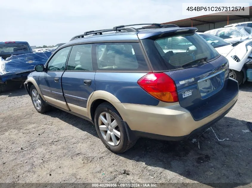 2006 Subaru Legacy Outback 2.5I VIN: 4S4BP61C267312574 Lot: 40296956